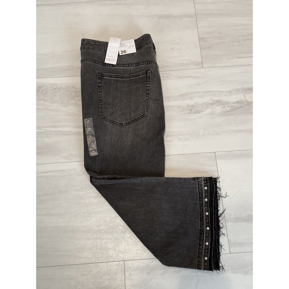 NWT Lane Bryant Essential Stretch grey Studded denim jean with Fringe Hem 26P